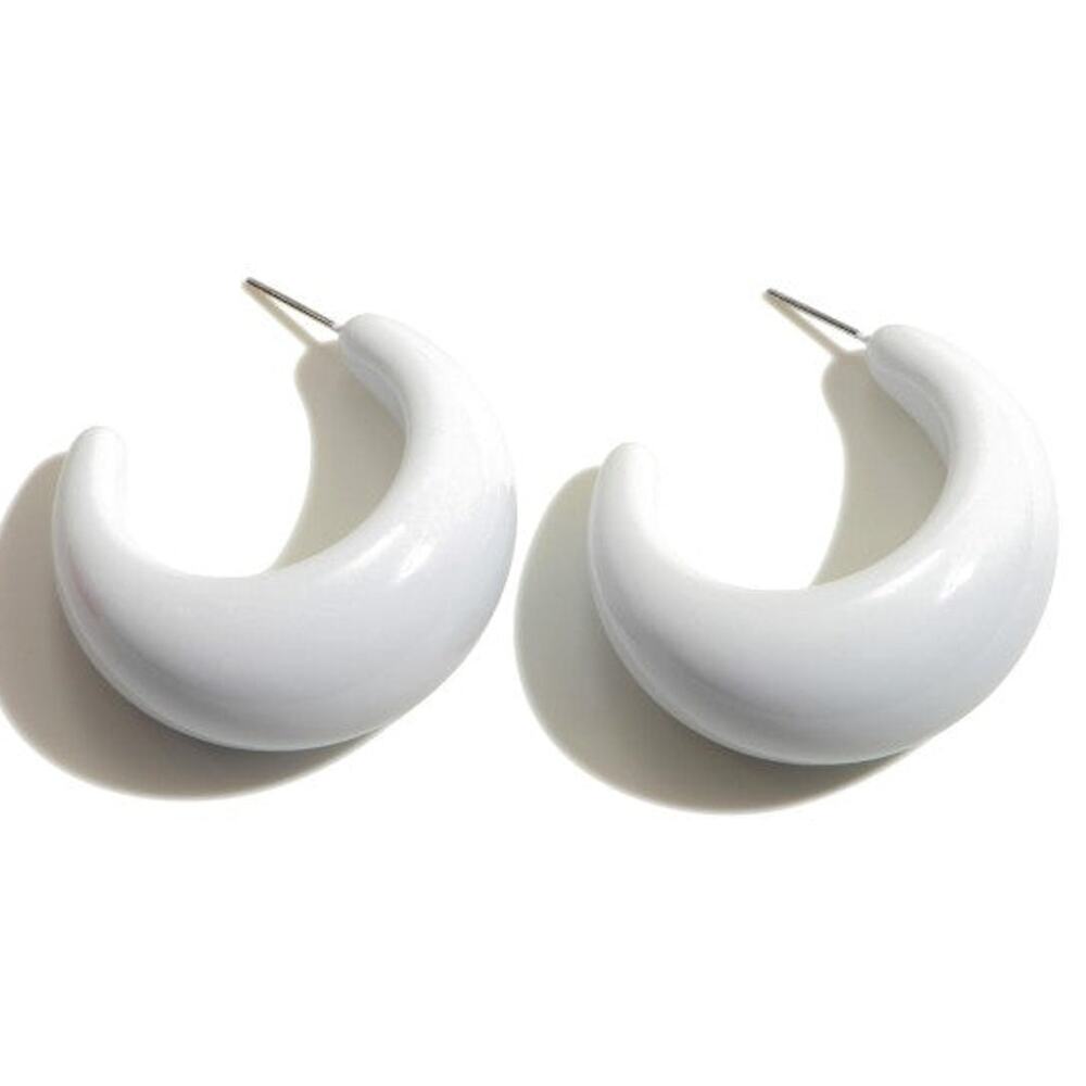 Acrylic Puff Hoop Earrings – White